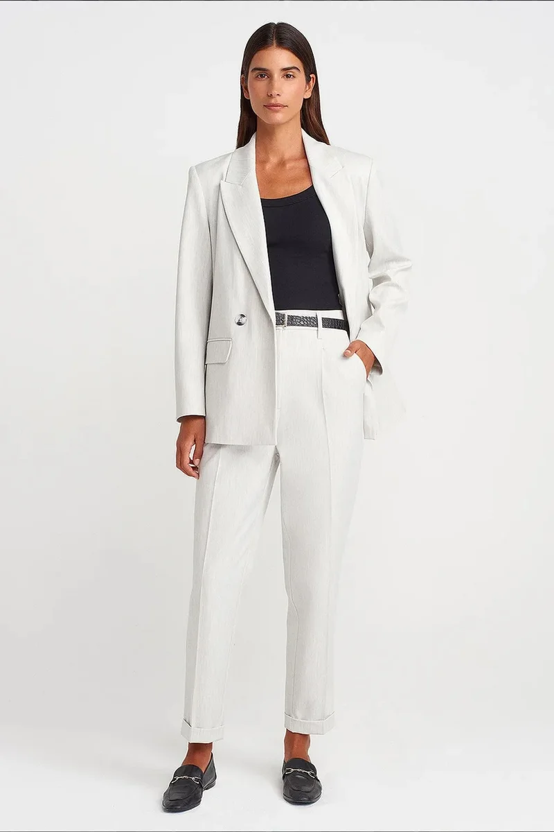 Dilvin Dusty White DILVIN Oversized Long Crepe Blazer Jacket for Women | Best Price UAE