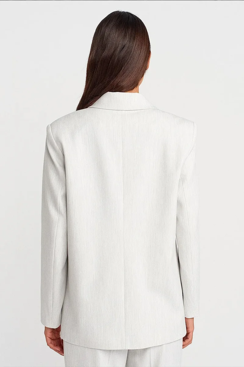 Dilvin Dusty White DILVIN Oversized Long Crepe Blazer Jacket for Women | Best Price UAE