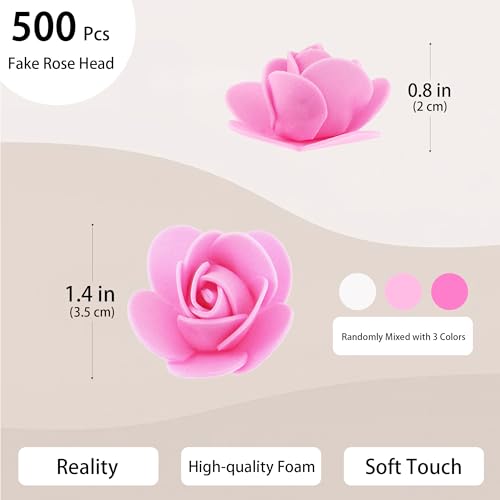 Vignor 500 Pcs 1.4 Inch Mini Artificial Flowers Head Bulk 5 in 1 Set Faux Foam Fake Small Rose Tiny Baby Flores Bouquet Cake Gift Home Decoration DIY Craft (Pink, Light Pink, White Mixed) - Image 2