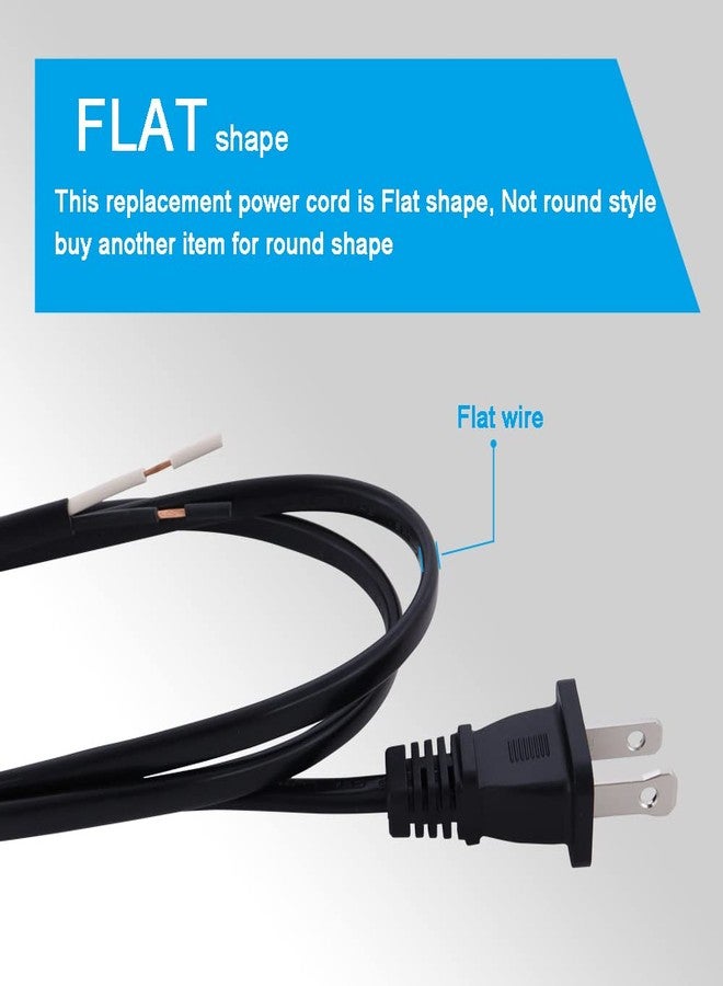 سلك طاقة تيار متردد ثنائي الأطراف 18AWG، سلك طاقة بديل 120 فولت تيار متردد، كابل أسود مستقطب بطول 3 أقدام، سلك طاقة مفتوح الطرف 10 أمبير، كابل مسطح بقدرة 1200 واط عند 120 فولت تيار متردد - Image 2