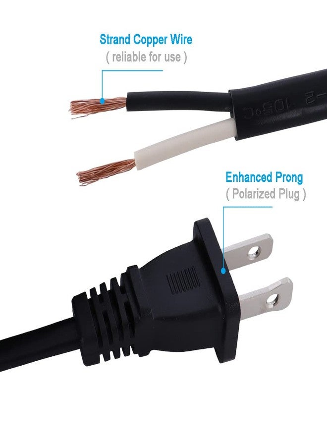 سلك طاقة تيار متردد ثنائي الأطراف 18AWG، سلك طاقة بديل 120 فولت تيار متردد، كابل أسود مستقطب بطول 3 أقدام، سلك طاقة مفتوح الطرف 10 أمبير، كابل مسطح بقدرة 1200 واط عند 120 فولت تيار متردد - Image 5
