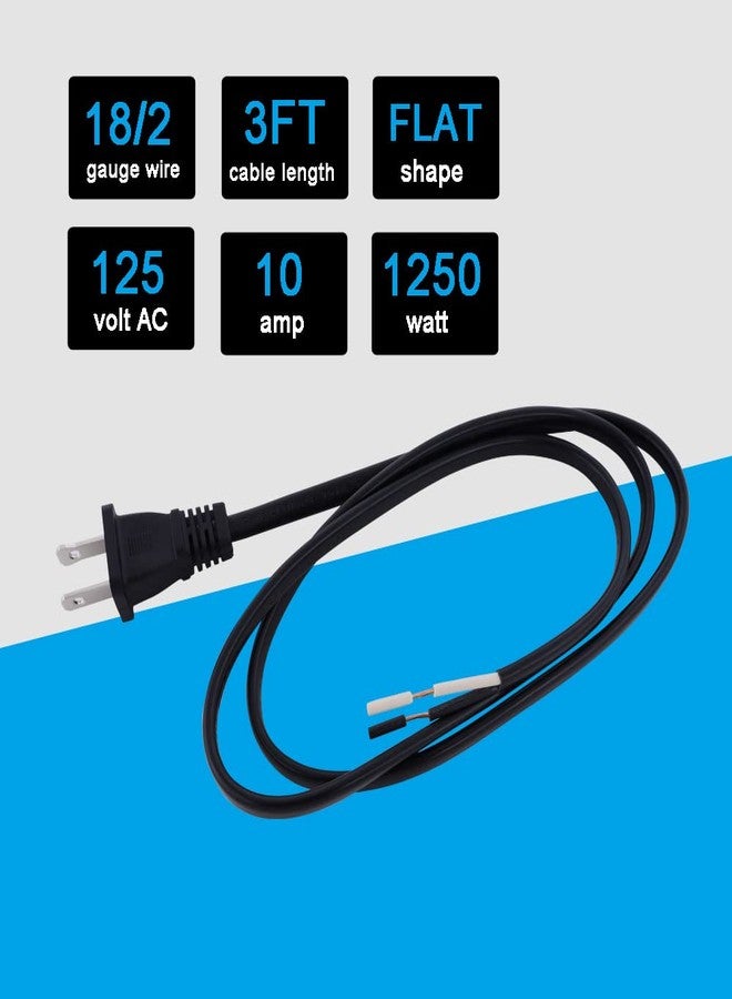 سلك طاقة تيار متردد ثنائي الأطراف 18AWG، سلك طاقة بديل 120 فولت تيار متردد، كابل أسود مستقطب بطول 3 أقدام، سلك طاقة مفتوح الطرف 10 أمبير، كابل مسطح بقدرة 1200 واط عند 120 فولت تيار متردد - Image 3