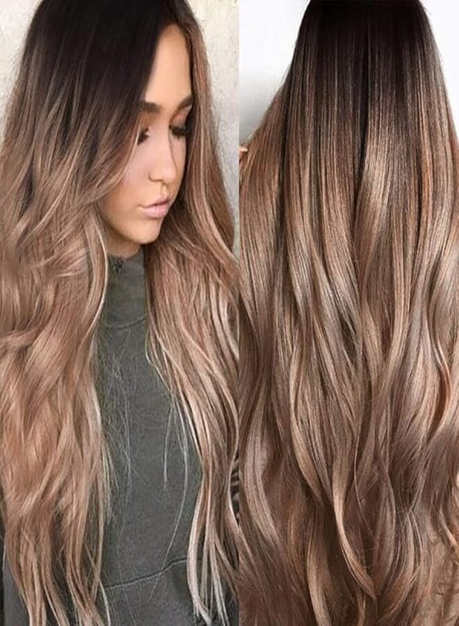 DILLARDS Mixed Colors Wavy Synthetic Hair Cover Natural Wavy Ombre Blonde Party Wig Long Curly Brown Ombre Wig Medium Length Synthetic Hair