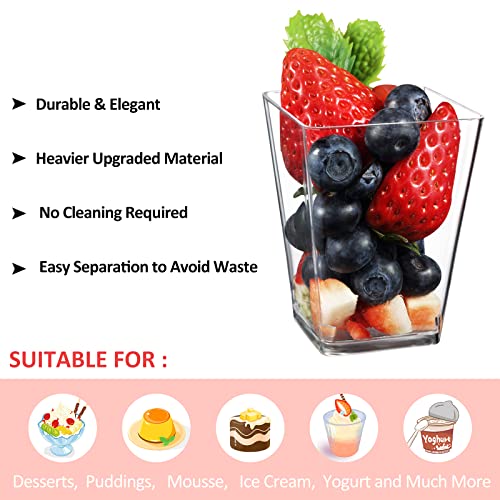 Eupako 25 Pack 5 OZ Plastic Mini Dessert Cups with Spoons - Clear Small Parfait Cups, Square Appetizer Cups for Fruit, Pudding, Mousse, Ice Cream, Party, Wedding, Valentine's Day - Image 3