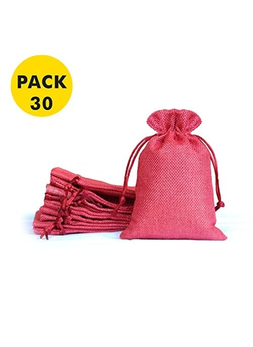 Lifekrafts Lifekrafts Pink jute Linen Pouches Birthday and Party Favour Bags Potlis for Functions, Baby Showers, Candy Bags Size-25x25 cm (Pack of 30)  - Image 4