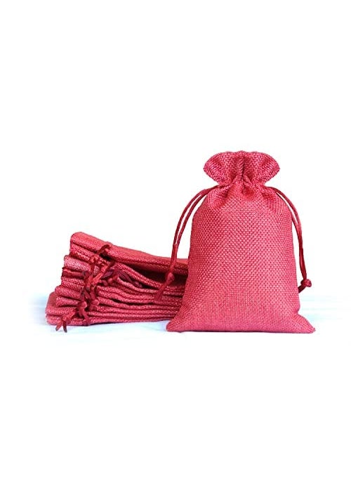 Lifekrafts Lifekrafts Pink jute Linen Pouches Birthday and Party Favour Bags Potlis for Functions, Baby Showers, Candy Bags Size-25x25 cm (Pack of 30)  - Image 1