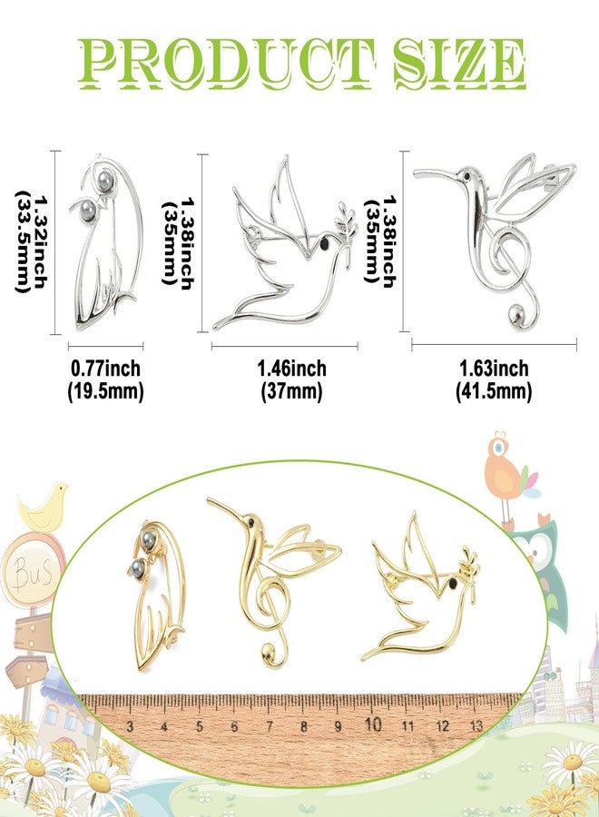 Airssory 6 Pcs 6 Styles Bird Lapel Pins Golden Hollow Animal Brooches Hummingbird Brooch Pin Pigeon Owl Pins Scarf Buckle Bag Clip for Women Men - Image 2