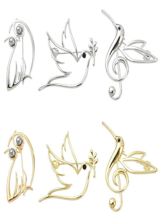 Airssory 6 Pcs 6 Styles Bird Lapel Pins Golden Hollow Animal Brooches Hummingbird Brooch Pin Pigeon Owl Pins Scarf Buckle Bag Clip for Women Men - Image 1