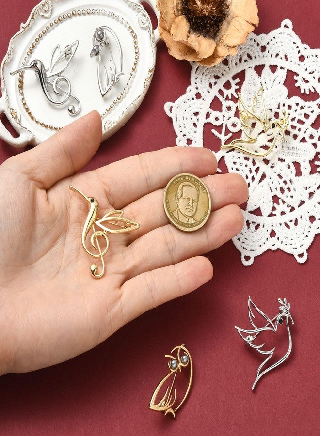 Airssory 6 Pcs 6 Styles Bird Lapel Pins Golden Hollow Animal Brooches Hummingbird Brooch Pin Pigeon Owl Pins Scarf Buckle Bag Clip for Women Men - Image 4