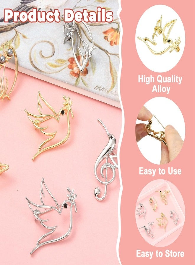 Airssory 6 Pcs 6 Styles Bird Lapel Pins Golden Hollow Animal Brooches Hummingbird Brooch Pin Pigeon Owl Pins Scarf Buckle Bag Clip for Women Men - Image 3