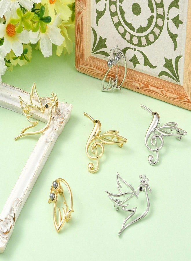 Airssory 6 Pcs 6 Styles Bird Lapel Pins Golden Hollow Animal Brooches Hummingbird Brooch Pin Pigeon Owl Pins Scarf Buckle Bag Clip for Women Men - Image 5