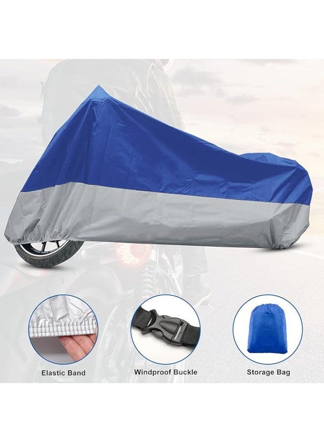 Motorcycle Cover One Layer for Harley Davidson for Honda for Suzuki All Season Waterproof Sun Outdoor Protection Motorbike Cover Fits Up to 104.33'' Motorcycles Cover XXL Blue Silver Tone - Image 4
