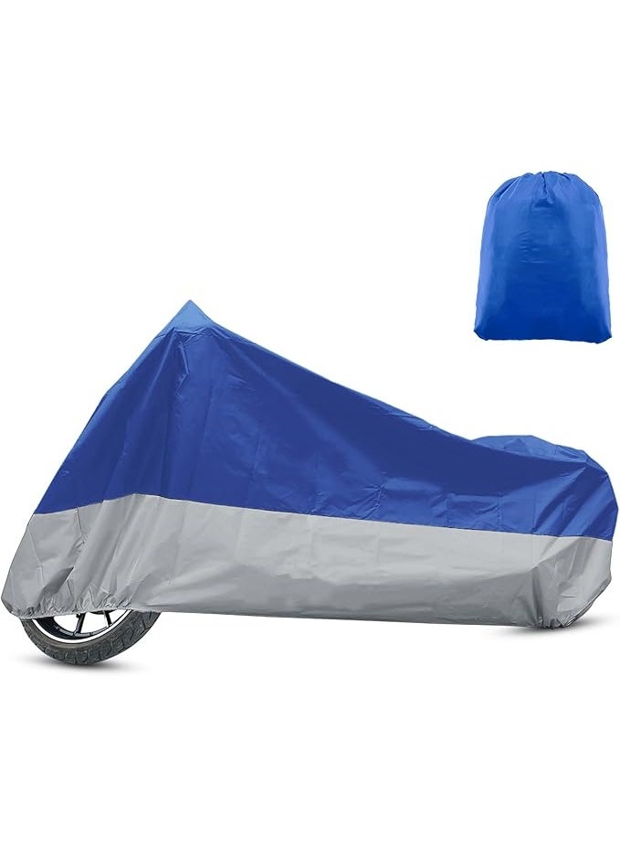 Motorcycle Cover One Layer for Harley Davidson for Honda for Suzuki All Season Waterproof Sun Outdoor Protection Motorbike Cover Fits Up to 104.33'' Motorcycles Cover XXL Blue Silver Tone - Image 1