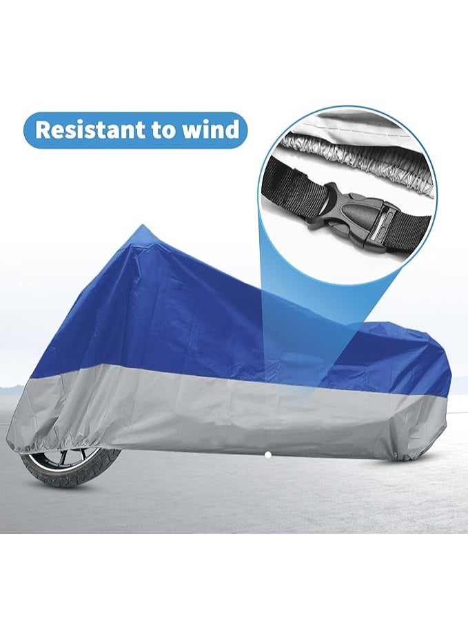 Motorcycle Cover One Layer for Harley Davidson for Honda for Suzuki All Season Waterproof Sun Outdoor Protection Motorbike Cover Fits Up to 104.33'' Motorcycles Cover XXL Blue Silver Tone - Image 3