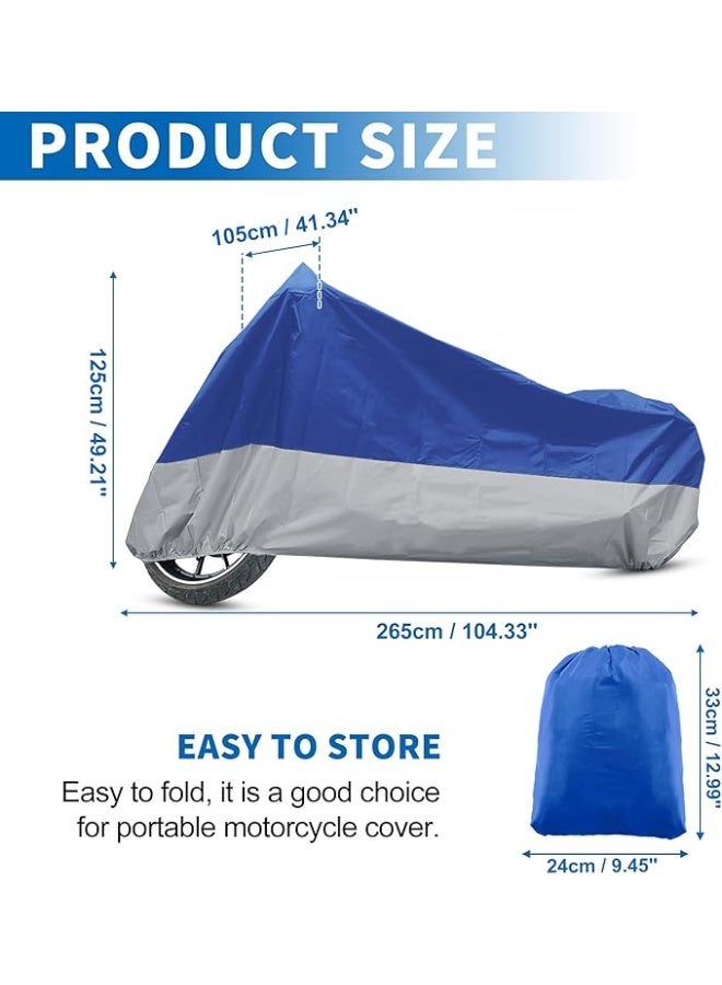 Motorcycle Cover One Layer for Harley Davidson for Honda for Suzuki All Season Waterproof Sun Outdoor Protection Motorbike Cover Fits Up to 104.33'' Motorcycles Cover XXL Blue Silver Tone - Image 5