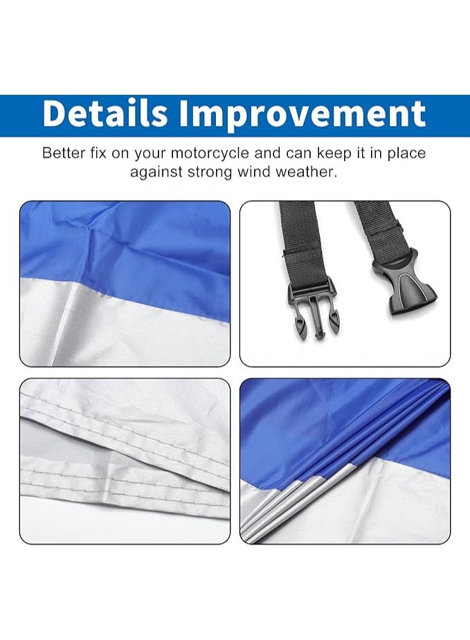 Motorcycle Cover One Layer for Harley Davidson for Honda for Suzuki All Season Waterproof Sun Outdoor Protection Motorbike Cover Fits Up to 104.33'' Motorcycles Cover XXL Blue Silver Tone - Image 2