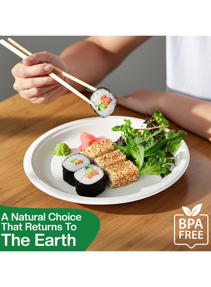 EcoEdge أطباق بيضاء قابلة للتصرف من لب قصب السكر بحجم 6 بوصات (عبوة من 25) | أدوات مائدة من الألياف الطبيعية، مستدامة، قابلة للتحلل، صديقة للبيئة | خالية من السموم، متينة، مقاومة للحرارة | 100% عضوية - Image 3