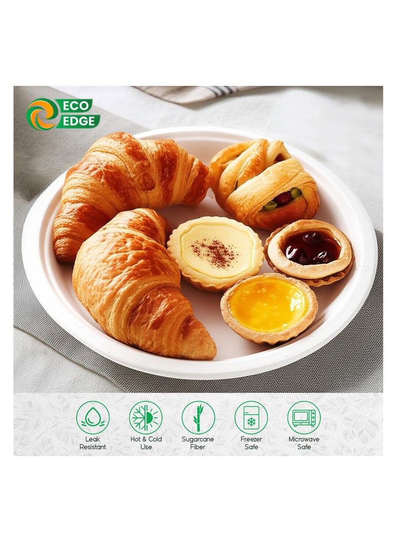 EcoEdge أطباق بيضاء قابلة للتصرف من لب قصب السكر بحجم 6 بوصات (عبوة من 25) | أدوات مائدة من الألياف الطبيعية، مستدامة، قابلة للتحلل، صديقة للبيئة | خالية من السموم، متينة، مقاومة للحرارة | 100% عضوية - Image 5