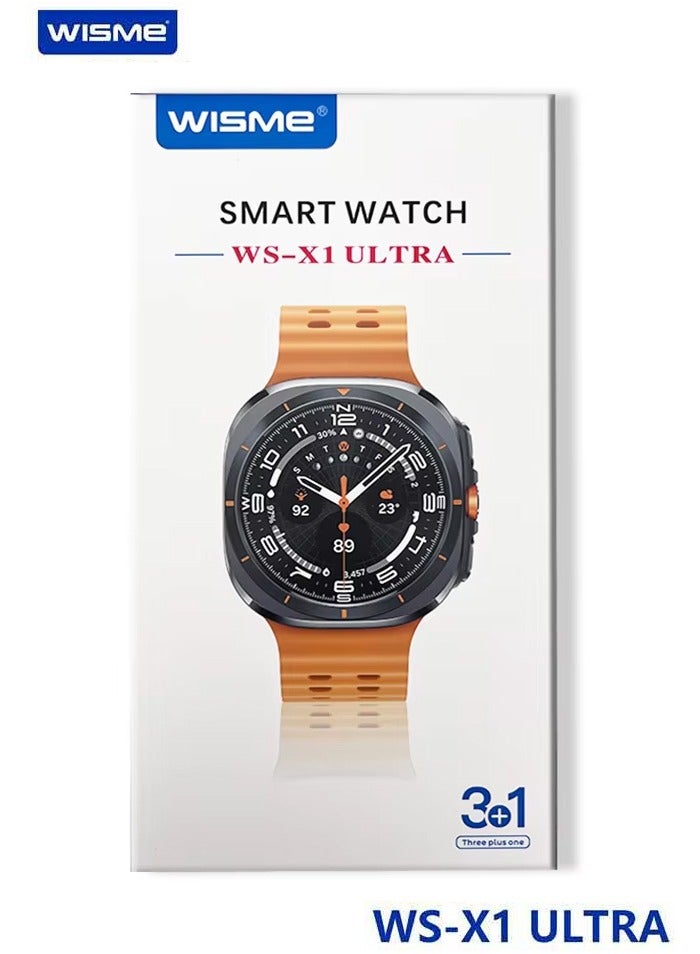 WISME WS-X1 Ultra Smartwatch With 3 Pair Straps and Charging Cable Designed For Ladies and Gents Black