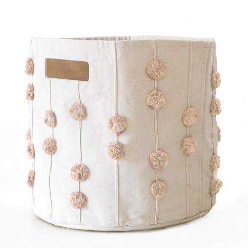 MakeMake Organics Storage Bins for Kids Nursery Bin Organizer 13x12 Laundry Basket for Closet Decorative Floor Storage Basket Canvas Fabric Storage Basket Pompom Pecan - Image 3