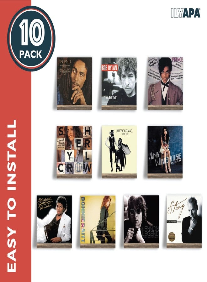 Ilyapa Wood Vinyl Record Shelf Wall Mount, 10 Pack - Espresso Record Album Holder Display Your LP - Image 5