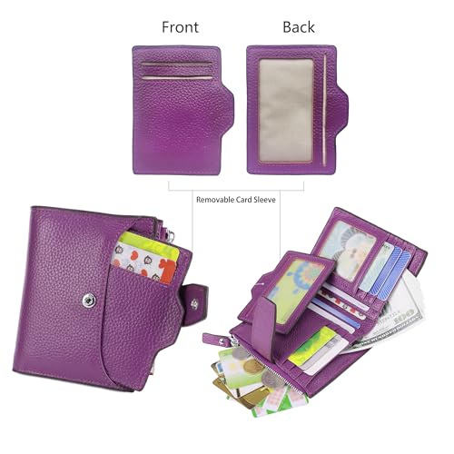 AINIMOER Women's RFID Blocking Leather Small Compact Bi-fold Zipper Pocket Wallet Card Case Purse with id Window (Lichee Purple) - Image 3
