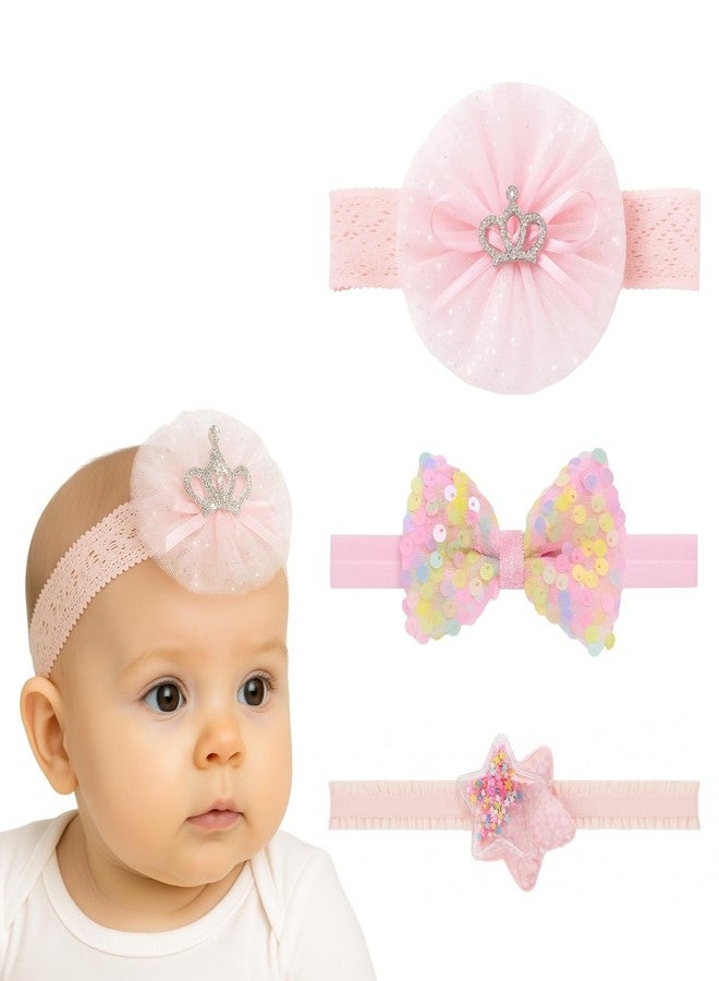 BellaStella 3 Pcs Baby Headbands Super Soft Stretchy & Multicolor Hair Bands Hair Bows Head Wrap Hair Accessories for Baby Girls Newborns Toddlers (Baby Pink) - Image 1