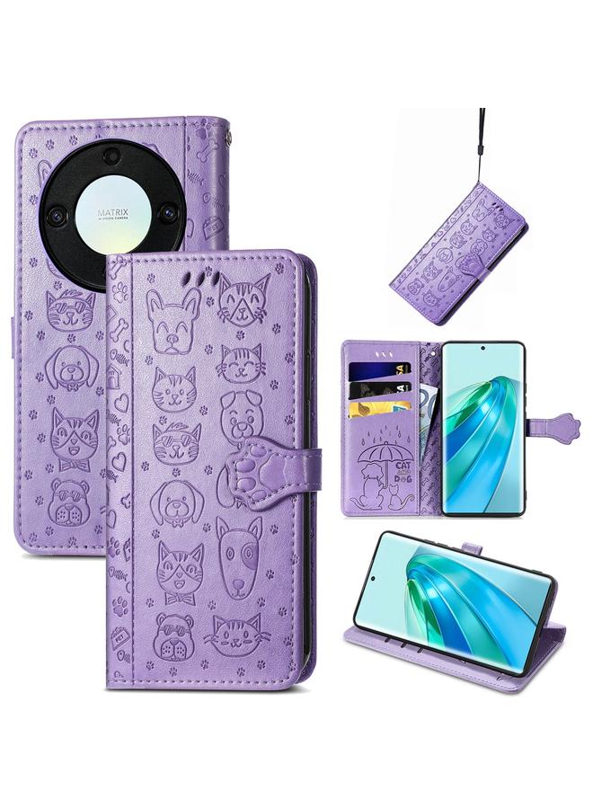 Zaboon Case For Honor X9a Cute Cat and Dog Embossed Leather Phone Case - Image 1