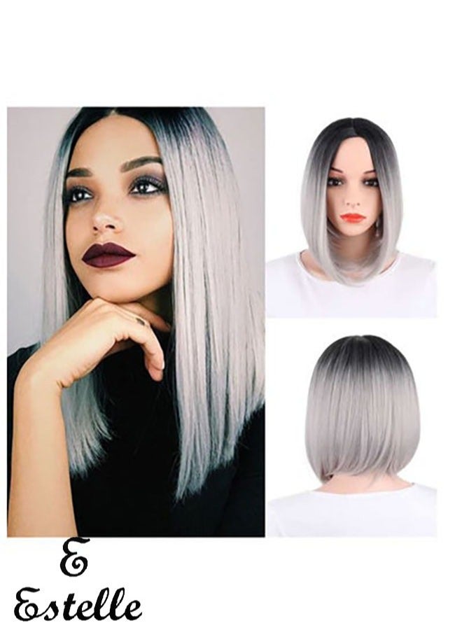 إستيل شعر مستعار مقاوم للحرارة من الألياف الطبيعة يبحث عن شعر مستعار كوسبلاي للاستخدام اليومي للحفلات الاصطناعية لاستبدال شعر مستعار أنيق للنساء أشقر رمادي غامق - Image 1