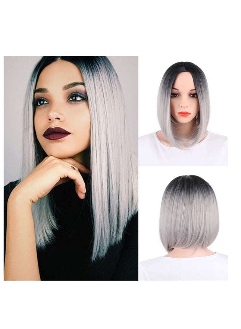 إستيل شعر مستعار مقاوم للحرارة من الألياف الطبيعة يبحث عن شعر مستعار كوسبلاي للاستخدام اليومي للحفلات الاصطناعية لاستبدال شعر مستعار أنيق للنساء أشقر رمادي غامق - Image 2