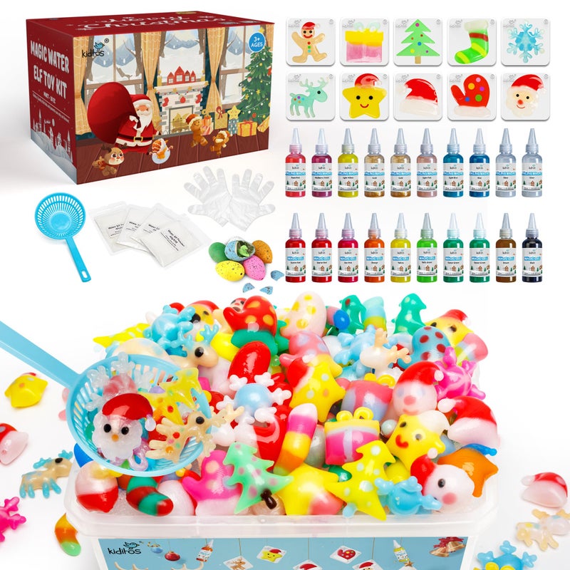 Kiditos Magic Water Elf Toy Kit, Aqua Fairy Water Gel Kit with 20 Magic Gels, 10 Christmas Molds. Christmas Gift, Birthday Gifts, Party Favors, Arts & Crafts DIY STEM Kits for Kids (20 Colors) - Image 1