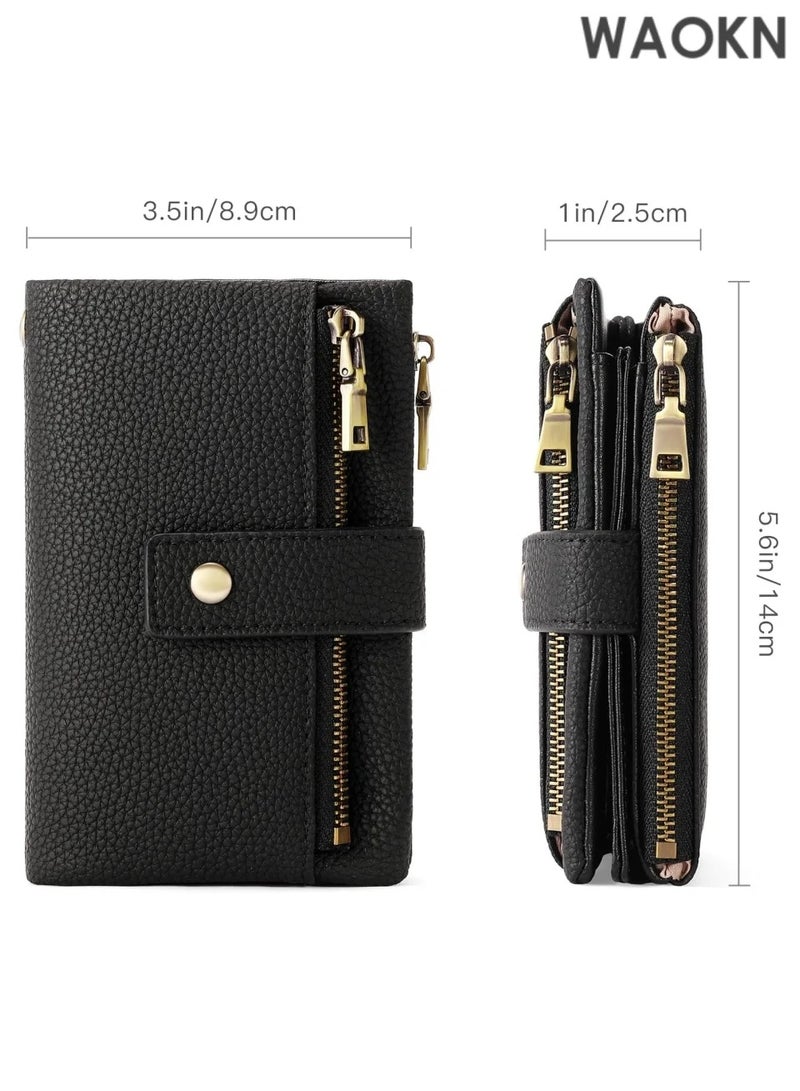 RFID Blocking Wristlet Wallet with Double Zipper Coin Purse, Credit Card Holder, Multiple Card Slots and ID Window - Image 2