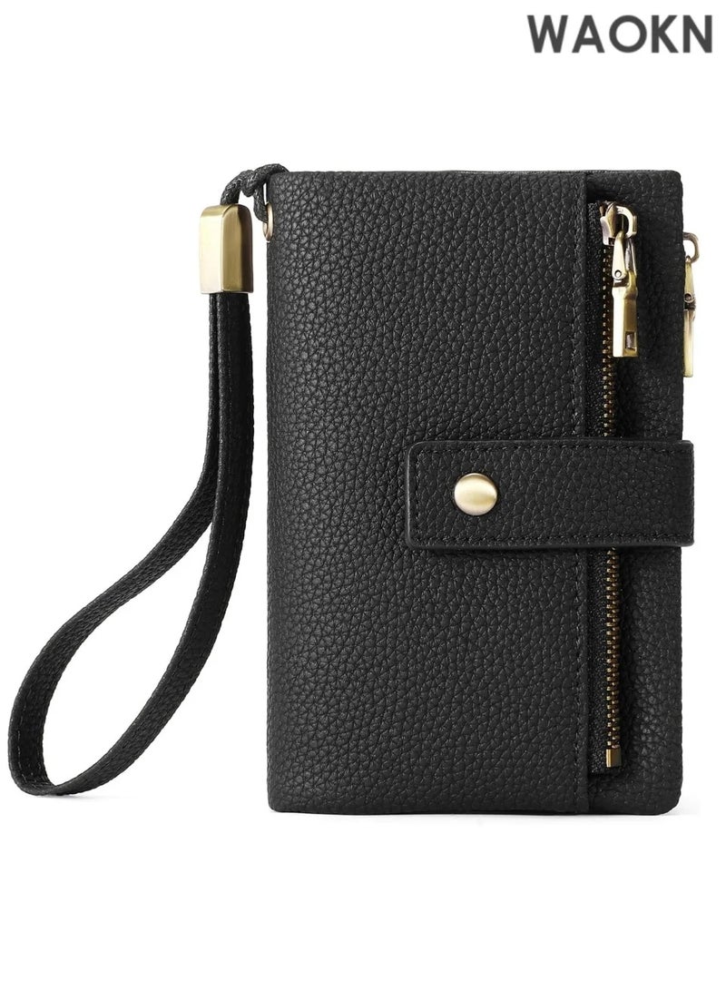 RFID Blocking Wristlet Wallet with Double Zipper Coin Purse, Credit Card Holder, Multiple Card Slots and ID Window - Image 1