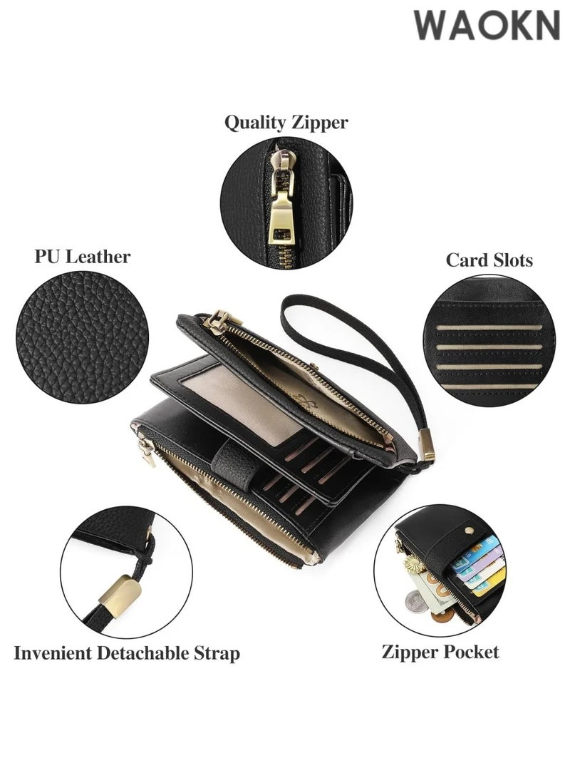 RFID Blocking Wristlet Wallet with Double Zipper Coin Purse, Credit Card Holder, Multiple Card Slots and ID Window - Image 3