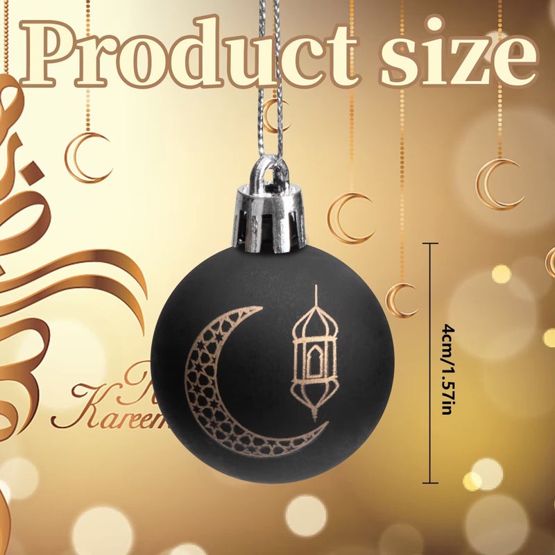 Iceyyyy 24 Pcs Ramadan Ornament Ball  1.57"" Black Gold Eid Mubarak Hanging Balls  Ramadan Mubarak Ornaments For Islamic Muslim Tree Party Decor - Image 3