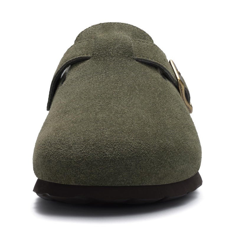 KIDMI Genuine Suede Clogs for Women Cork Footbed Sandals Leather Mules Potato Shoes with Arch Support Army Green 39 (Size 7.5-8) - Image 4