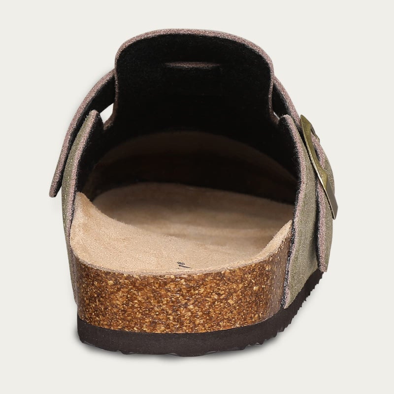 KIDMI Genuine Suede Clogs for Women Cork Footbed Sandals Leather Mules Potato Shoes with Arch Support Army Green 39 (Size 7.5-8) - Image 5