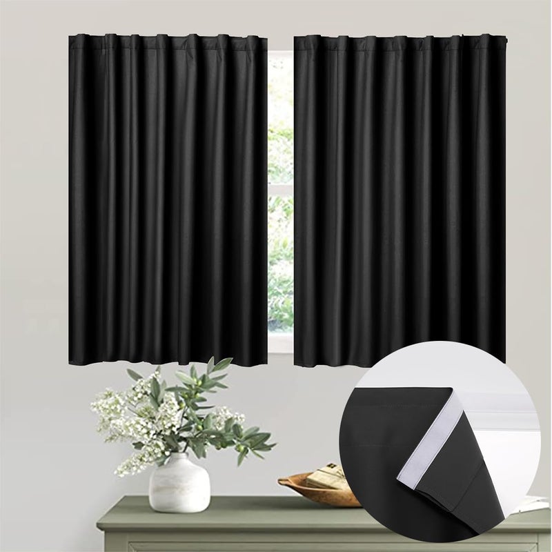 Muamar 2pcs Self Adhesive Curtains for Small Window Curtains for Bathroom Short Curtains Door Curtains for Door Window  RV Curtains Window Drapes Black 29"" W X 36"" L - Image 2