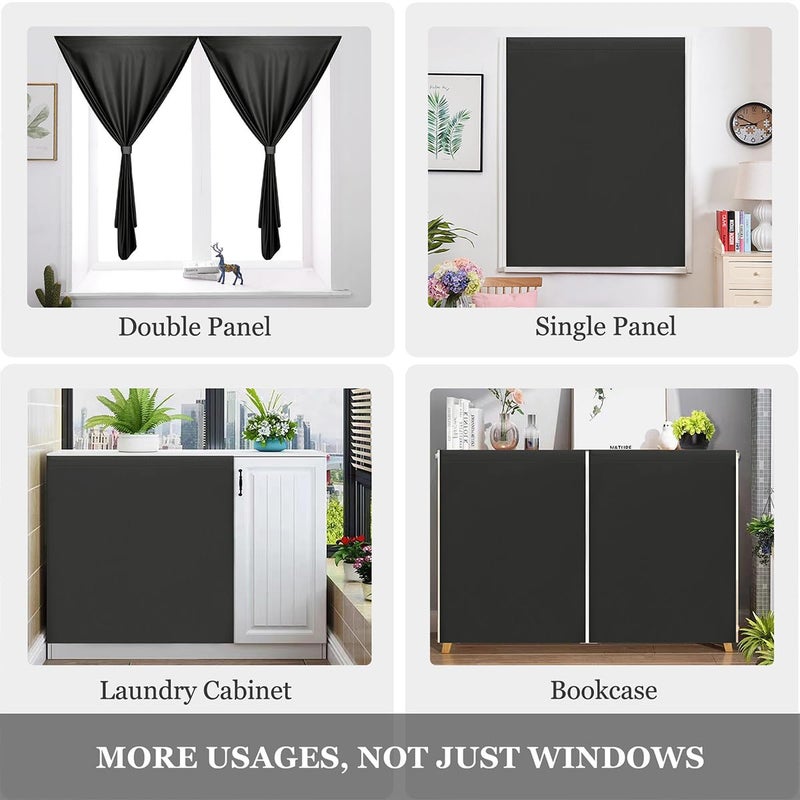 Muamar 2pcs Self Adhesive Curtains for Small Window Curtains for Bathroom Short Curtains Door Curtains for Door Window  RV Curtains Window Drapes Black 29"" W X 36"" L - Image 5