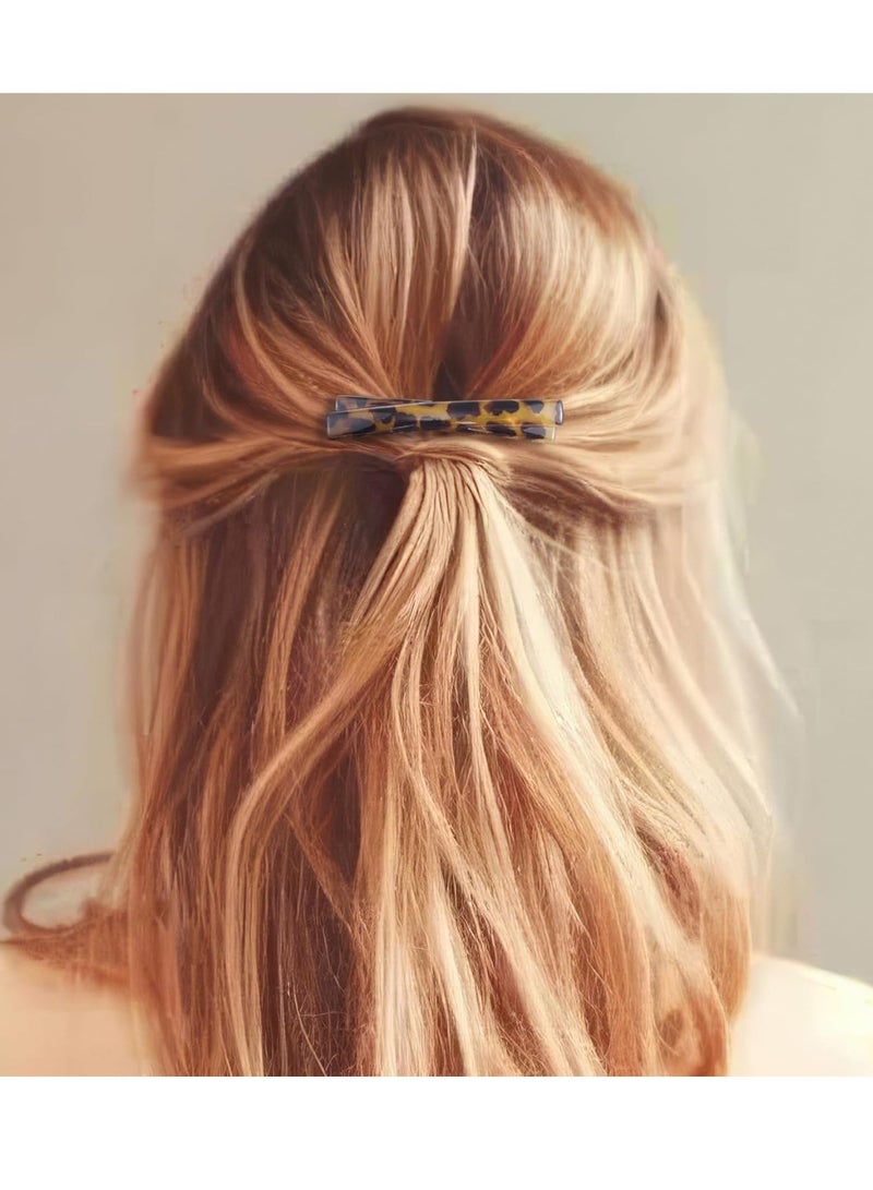 St 4PCS French Barrette Hair Clips for Women, 2.5 Inch Small Tortoise Shell Hair Clip, Curved Glossy Thin Hair Flat Hair Accessories for Women (Black, White, Leopard Color, Amber) - Image 2