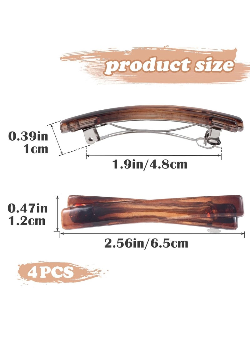 St 4PCS French Barrette Hair Clips for Women, 2.5 Inch Small Tortoise Shell Hair Clip, Curved Glossy Thin Hair Flat Hair Accessories for Women (Black, White, Leopard Color, Amber) - Image 4
