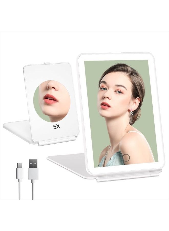 FUNTOUCH Rechargeable Portable Makeup Mirror with 72 LED Lights, Travel Lighted Makeup Mirror 1X/5X Magnification, 3 Color Lighting,Dimmable Touch Screen, Tabletop Folding Cosmetic Mirror with Lights  - Image 1