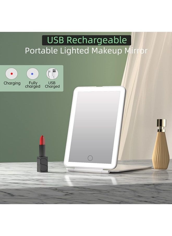 FUNTOUCH Rechargeable Portable Makeup Mirror with 72 LED Lights, Travel Lighted Makeup Mirror 1X/5X Magnification, 3 Color Lighting,Dimmable Touch Screen, Tabletop Folding Cosmetic Mirror with Lights  - Image 3