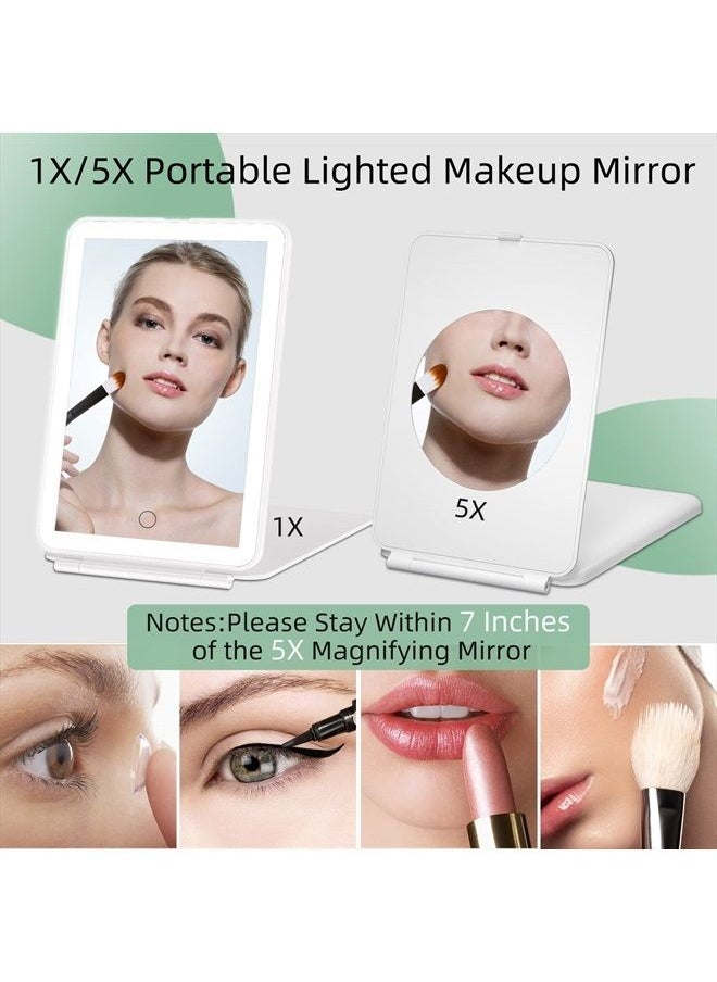 FUNTOUCH Rechargeable Portable Makeup Mirror with 72 LED Lights, Travel Lighted Makeup Mirror 1X/5X Magnification, 3 Color Lighting,Dimmable Touch Screen, Tabletop Folding Cosmetic Mirror with Lights  - Image 2