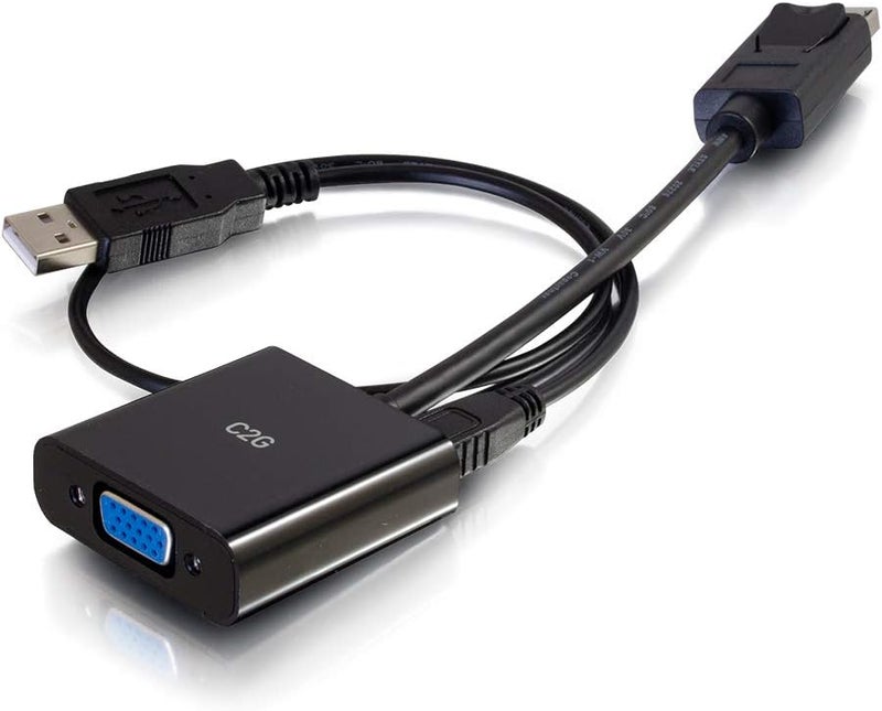 C2G Mini Display Port Adapter, Display Port to VGA with 3.5mm, Male to Female, Black, 8 inches, Cables to Go 54682 - Image 2