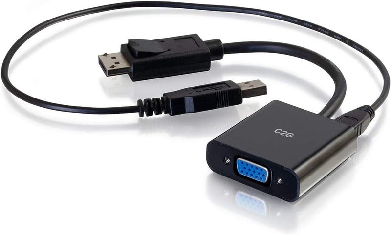 C2G Mini Display Port Adapter, Display Port to VGA with 3.5mm, Male to Female, Black, 8 inches, Cables to Go 54682 - Image 1