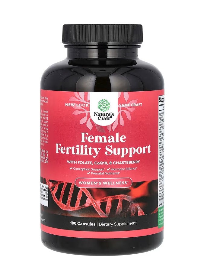 Nature's Craft - Folic Acid, Coenzyme Q10 and Chaste Tree Dietary Supplement to Support Pregnancy and Hormonal Balance, Pre-Conception Nutrients and Progesterone Stimulation - 180 Capsules - Image 1