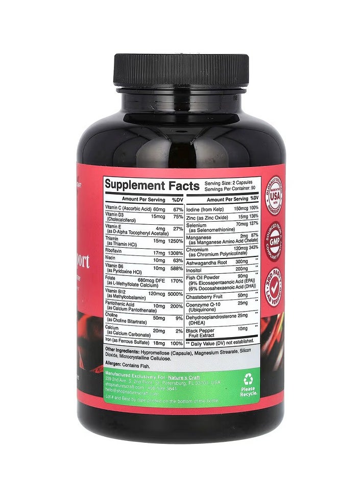 Nature's Craft - Folic Acid, Coenzyme Q10 and Chaste Tree Dietary Supplement to Support Pregnancy and Hormonal Balance, Pre-Conception Nutrients and Progesterone Stimulation - 180 Capsules - Image 1