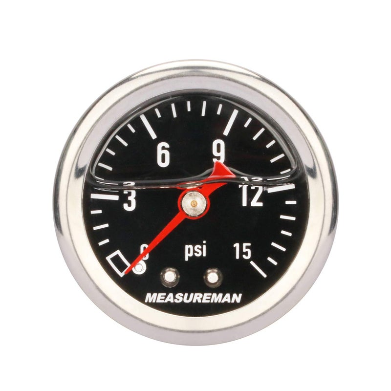 MEASUREMAN 1.5" Black Dial Liquid Filled Fuel Pressure Gauge, 0-15Psi, Stainless Steel Case - Image 3