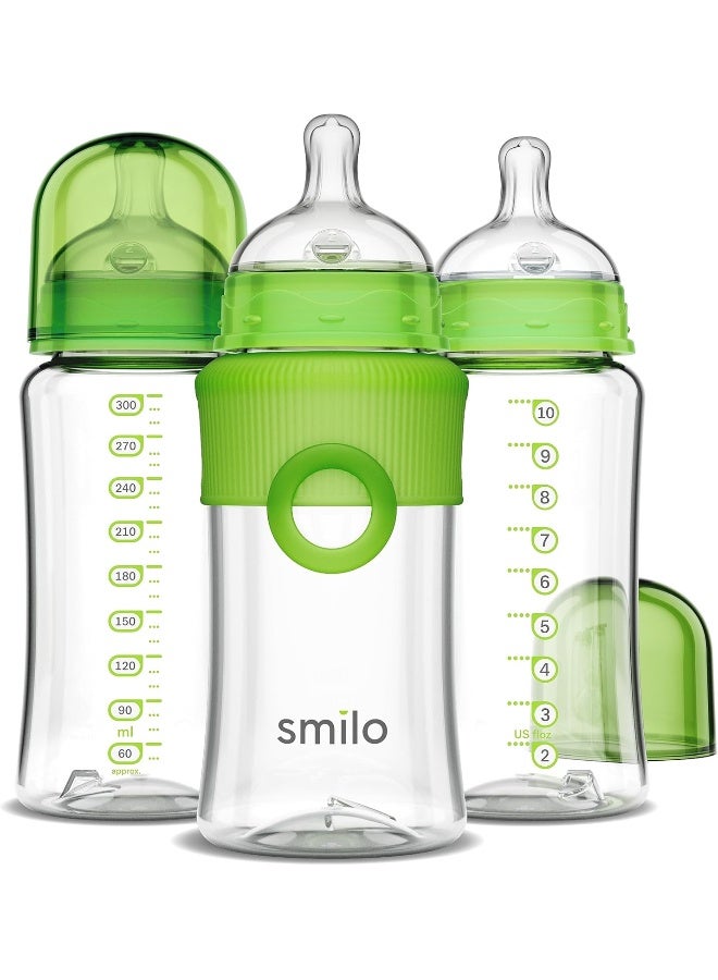 Smilo Baby Bottle Set with Stage 0 Slow Flow Anti Colic, 10 Oz / 300 ml Capacity, 3X Pack of Anti Colic Baby Bottles 0-3 months - Green - Image 1